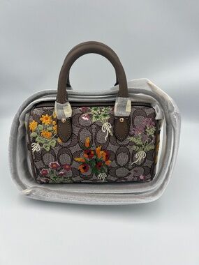 COACH Mini Rowan Crossbody Bag In Signature Jacquard With Floral Embroidery